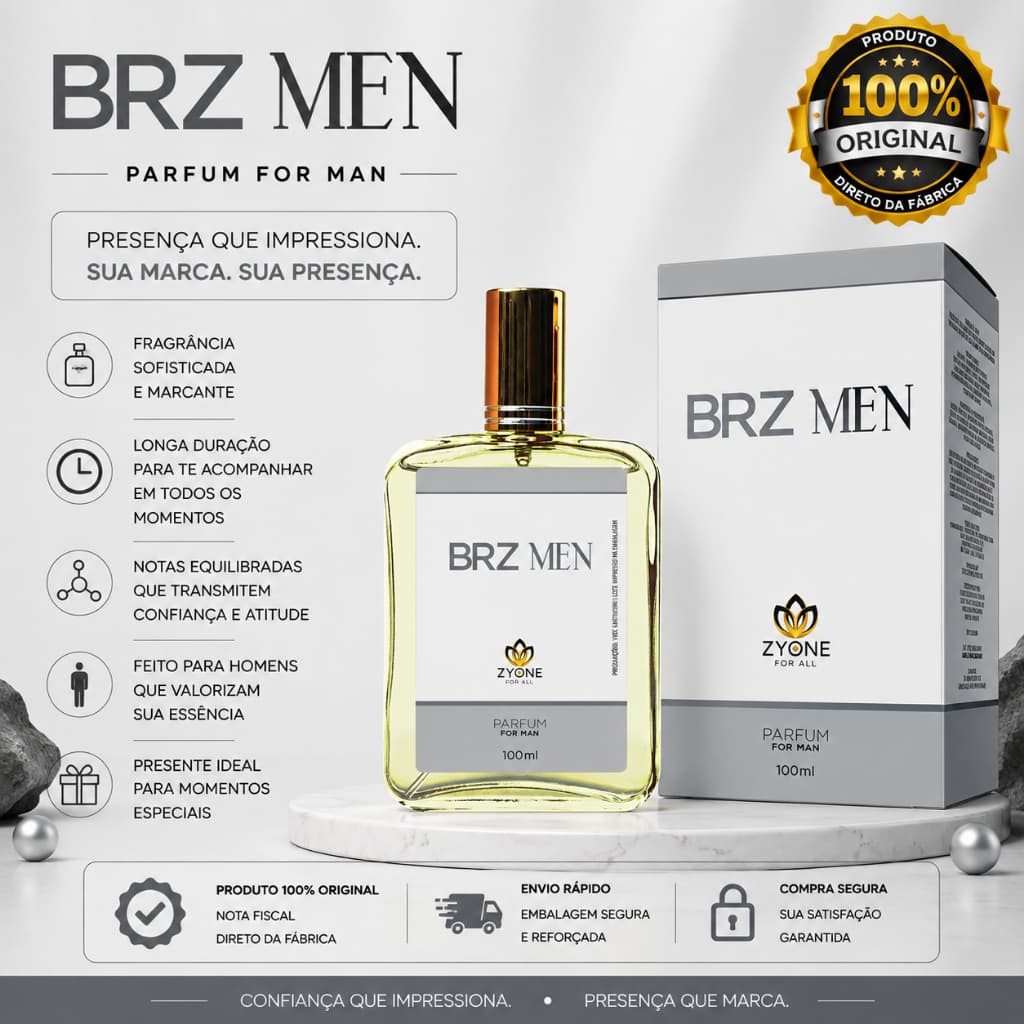 Perfume BRZ Men Masculino Zyone Alta Fixação Essência Importada Parfum