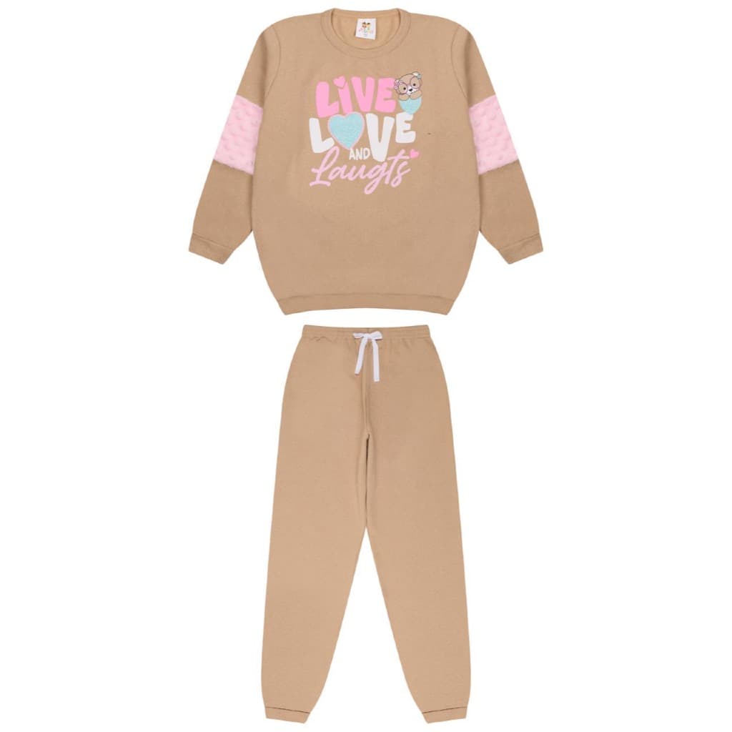 Conjunto Moletom Menina Juvenil Infantil Moda Peluciado Calça e Casaco Moletom Modinha 10-12-14 anos
