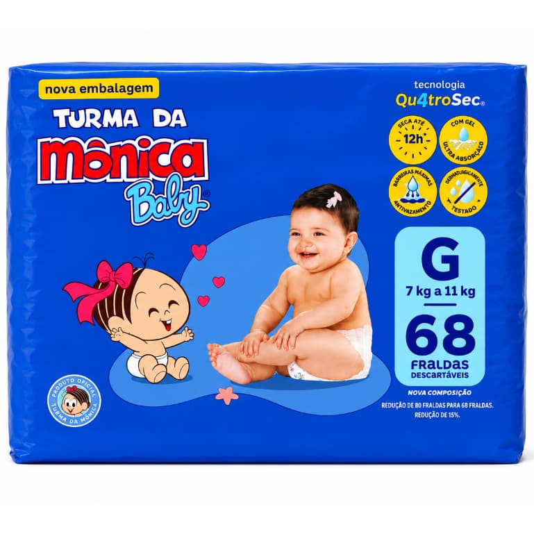 Fraldas Descartáveis Turma da Mônica Baby G ( 7kg a 11 Kg) 68 Fraldas