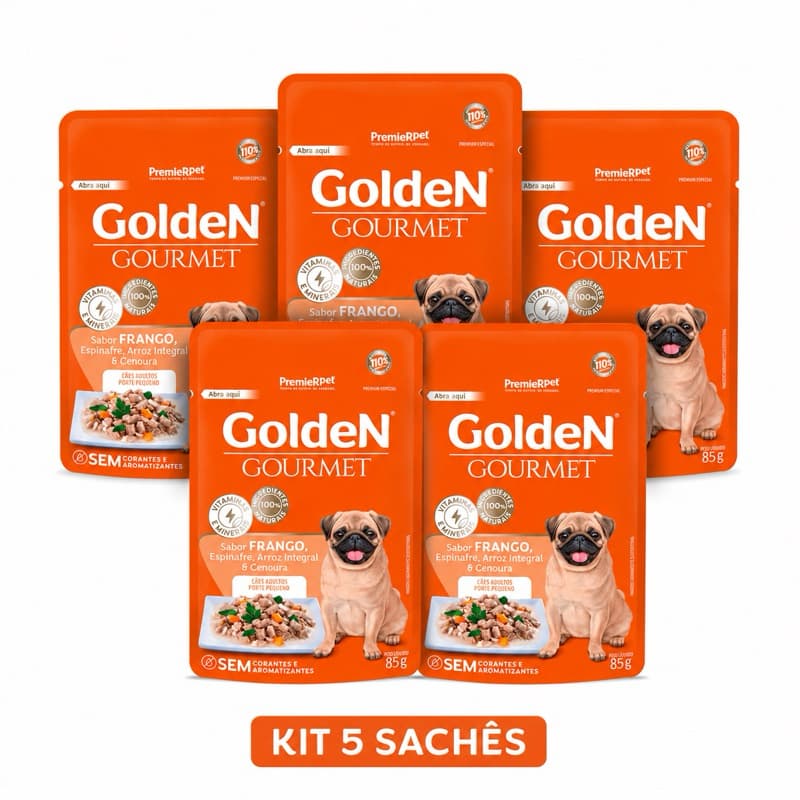 Kit 5 Sachês Golden Gourmet Frango 85g Para Cachorro Porte Pequeno Ração Úmida Premium Natural