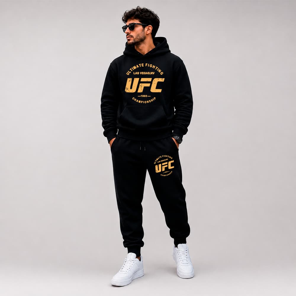 Kit Conjunto Moletom Careca Gola Redonda e Calça Moletom Jogger UFC Luta Artes Marciais Las Vegas 90s Streetwear