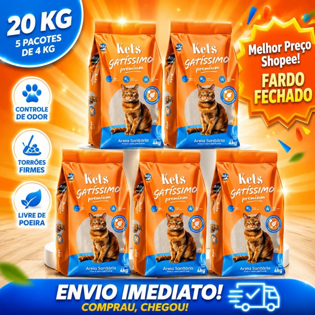 Kit Areia Gatissimo Sanitária Higiênica Natural Gatos Com e Sem Perfume 4 Kg Cada Pacote