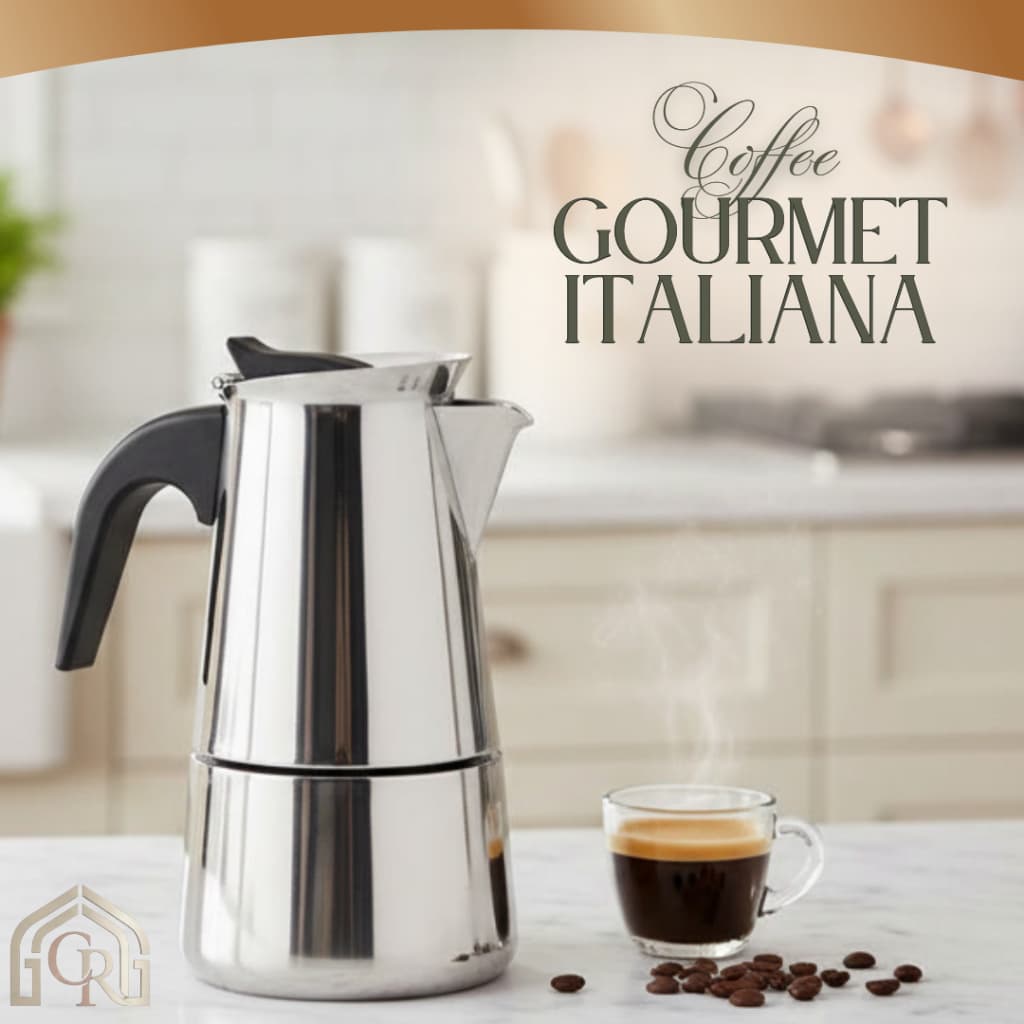 Cafeteira Italiana Inox 6 Xícaras 300ml Moka Express Luxo Café Expresso Gourmet Cabo Antitérmico