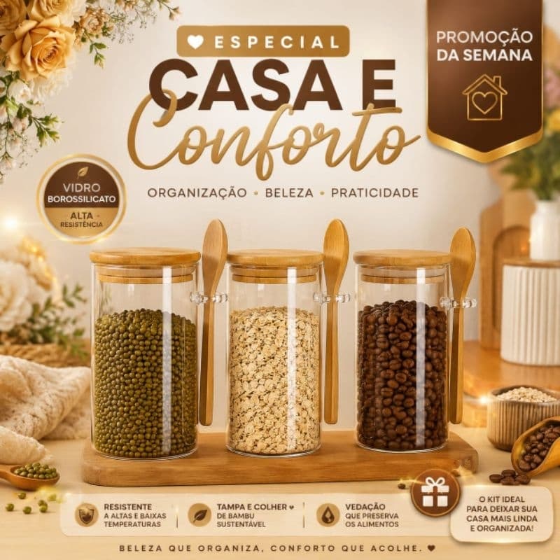 Pote de Vidro com Tampa Colher de Bambu 410ml Porta Temperos Açúcar Café Condimentos Grãos Conjunto Organizador