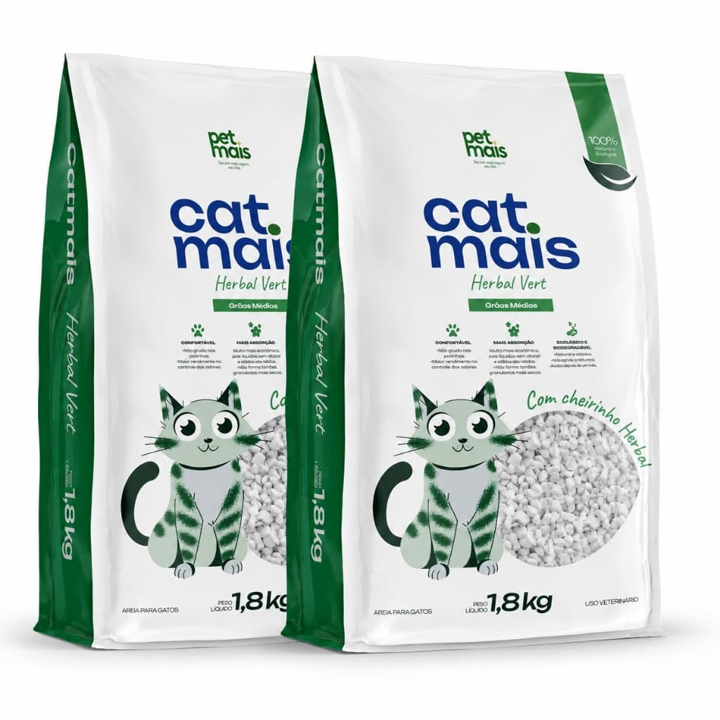 Kit 2 Pacotes Areia para Gato Sanitária Granulado Pedrinha Perfumada Verti 1,8 kg Catmais