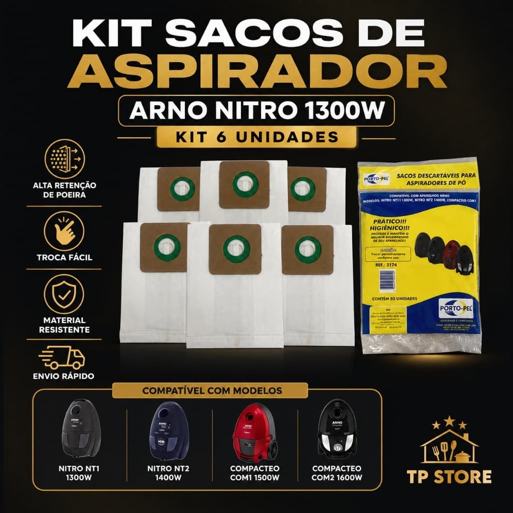 Saco Aspirador De Pó Arno Nitro - Kit 6 Sacos