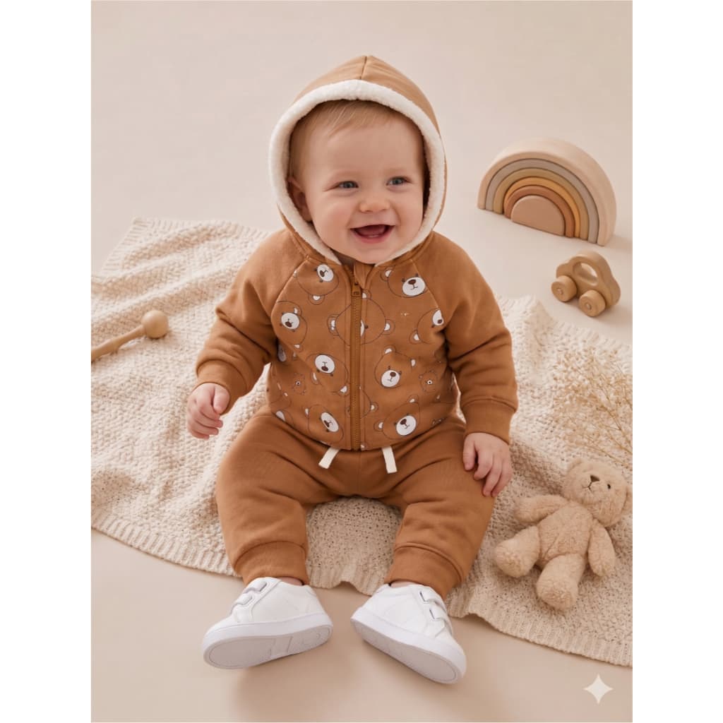 Conjunto Infantil Menino Moletom Peluciado Com capuz Ursinhos