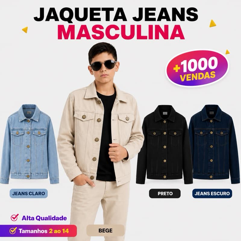 Jaqueta Jeans Infantil Masculina Casaco Jeans Menino Estilosa Moda Infantil Azul Claro Escuro Preta