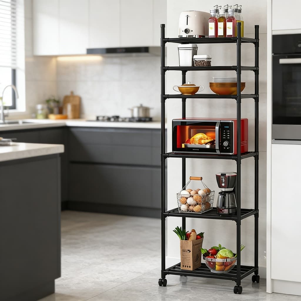 6 Camadas Estante Multiuso Em Metal Prateleira Armazenamento Móvel Organizadora De Banheiro Cozinha