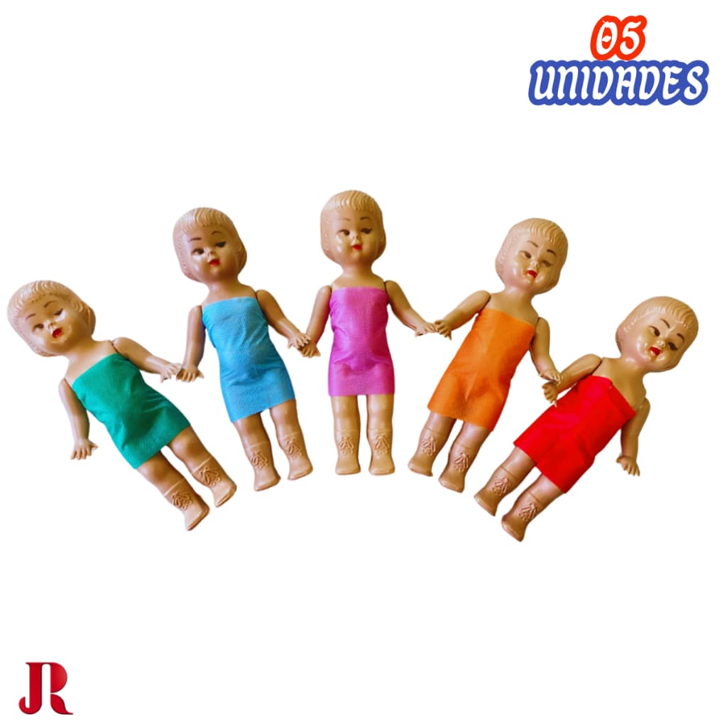Kit c/ 05 Boneca de Plástico Infantil Articulada Bonequinha Bebê 23cm Brinquedo Vintage