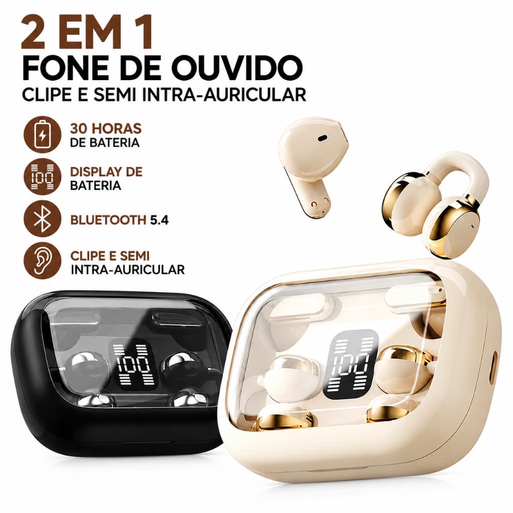 Fone de Ouvido Bluetooth 5.4 Sem Fio TWS Quatro Fones Display LED Redução Ruído Esportivo Pronta Entrega-B3