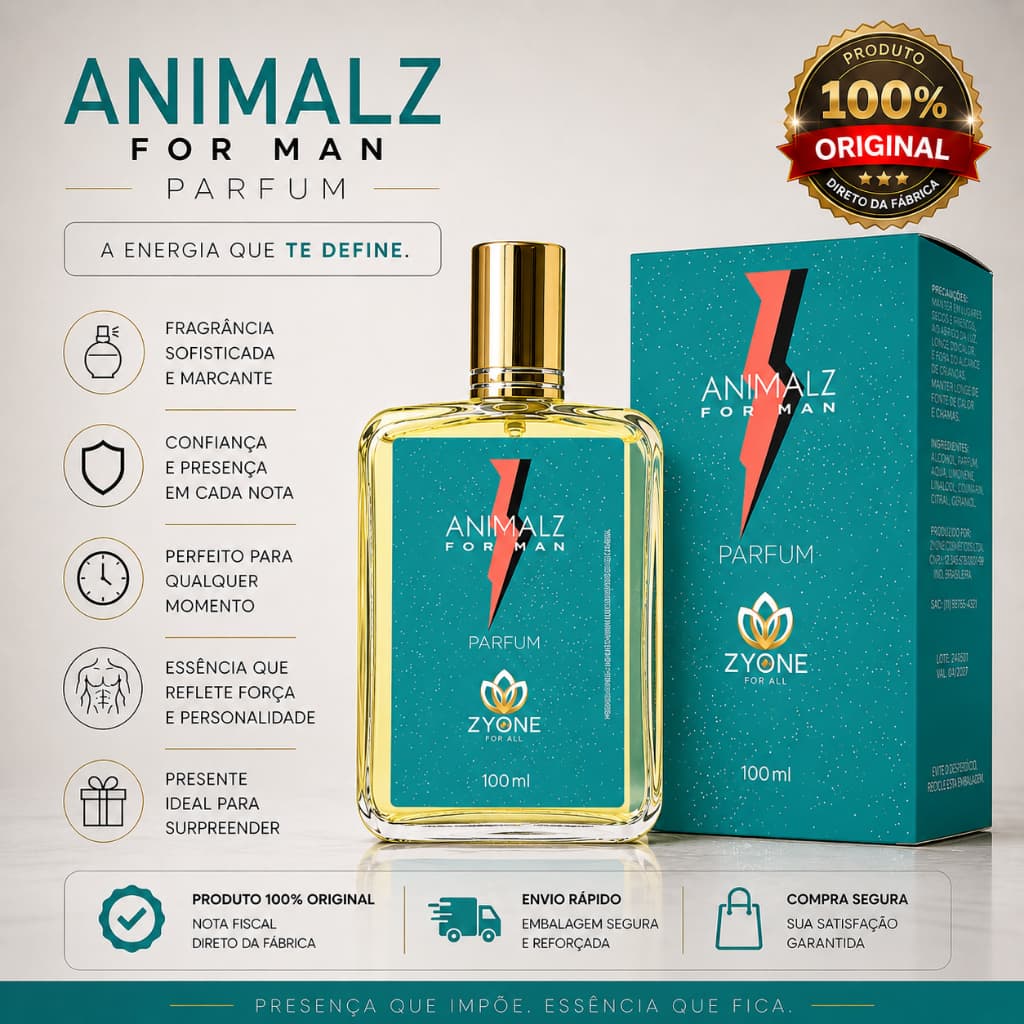 Perfume Animalz Zyone Masculino Alta Fixação Parfum