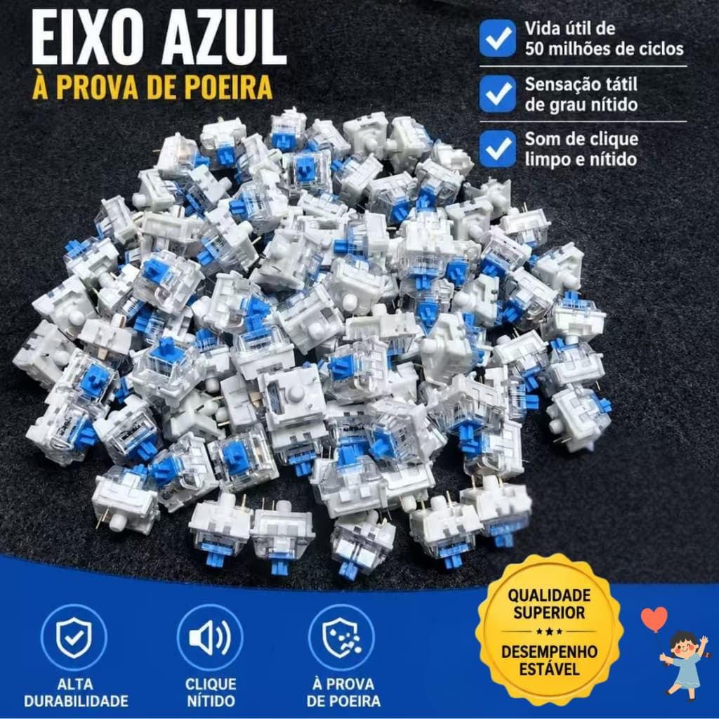 Kit 5/10/20/30 Unidades Switch Outemu Switch Teclado Mecânico Azul 1,5cm x 1,5cm