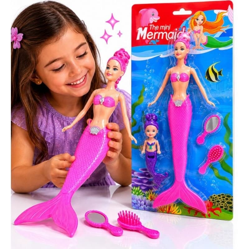 Sereia Infantil com Luz na Calda Acende no Escuro Boneca Articulada com Acessórios