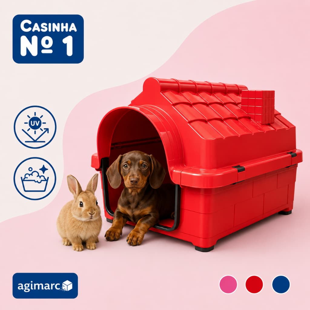 Casinha Casa N1 Compacta Animais Cachorro Gato Coelho Domésticos Fácil de Montar e Limpar Plástico Colorida Confortável