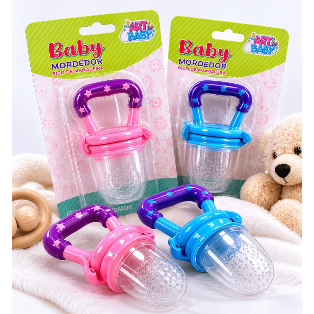 Chupeta Alimentadora Rosa Mordedora Bico Silicone Frutas Papinhas para Bebes Introdução Alimentar