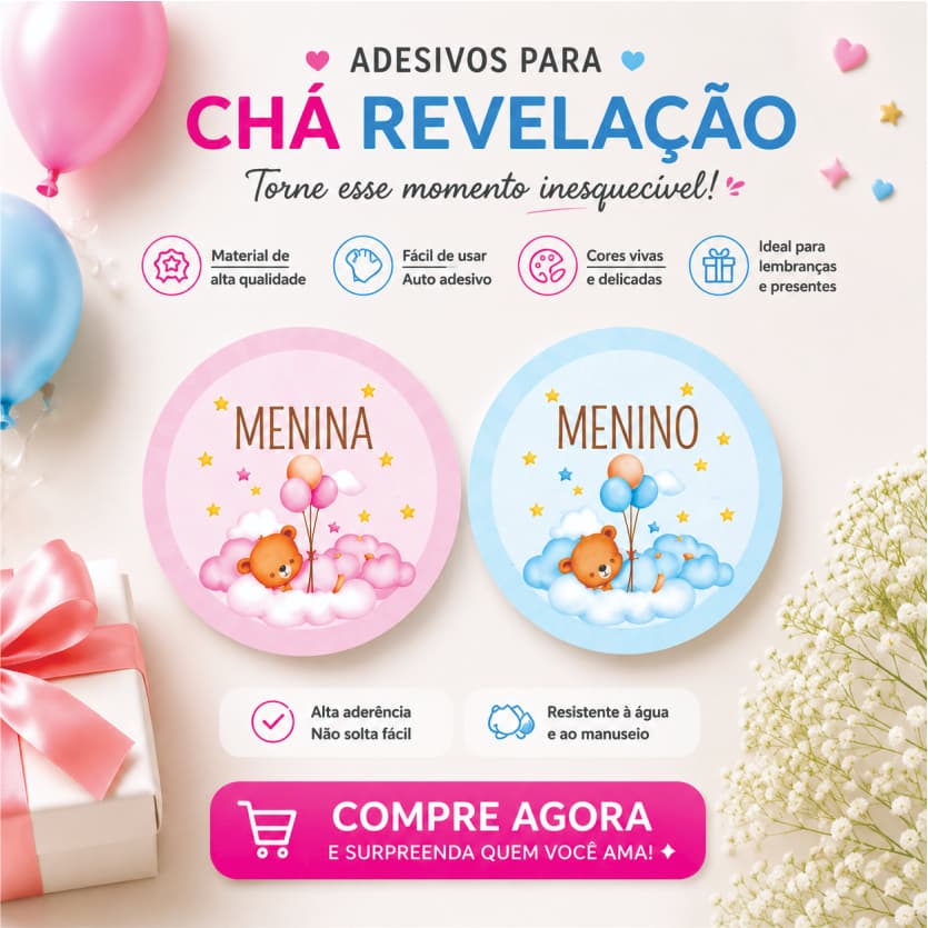 🎉 Adesivos Chá Revelação Menina ou Menino? | Decoração Criativa para Roupas | 5x5cm - Urso Balão