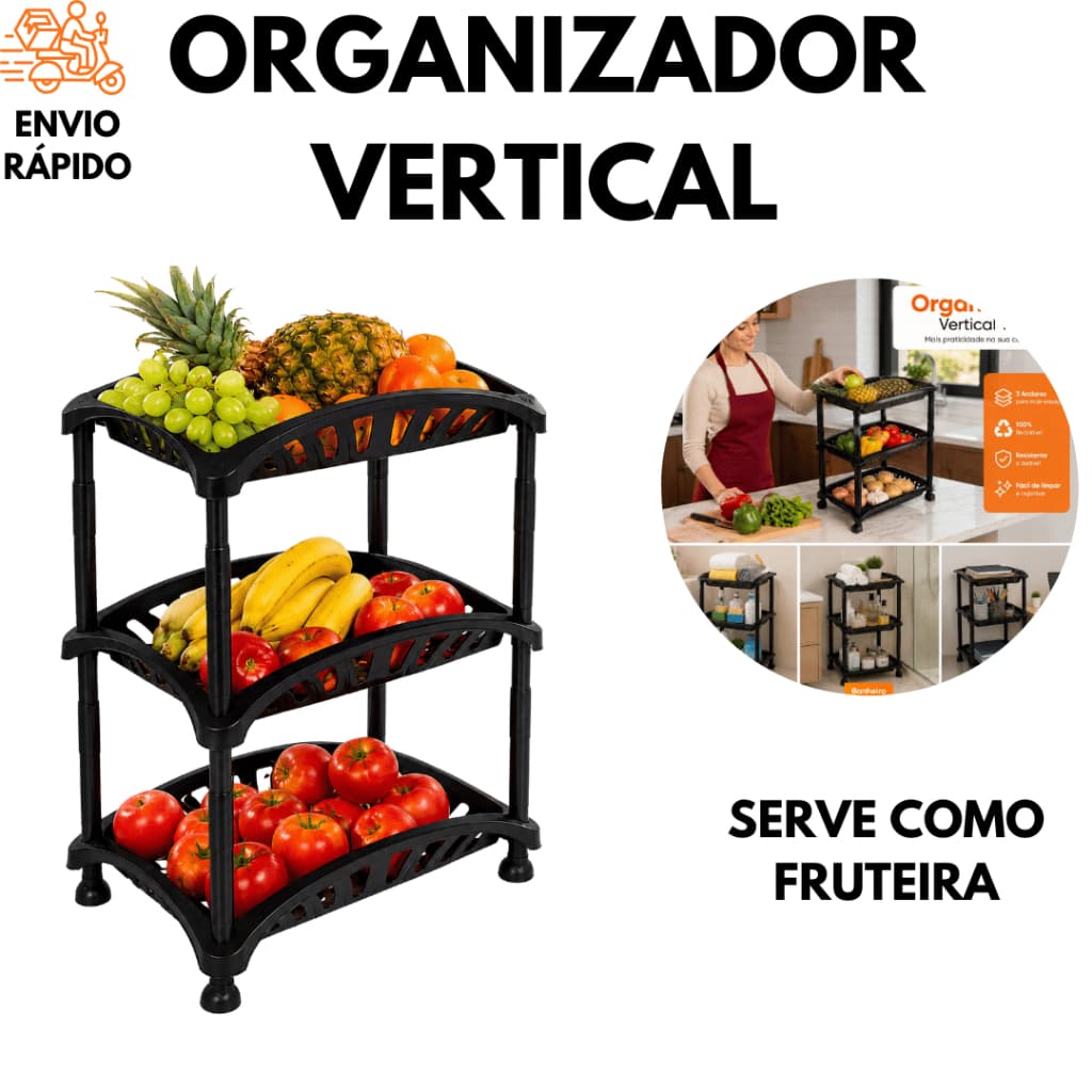 Fruteira Organizador Vertical Multiuso 3 Andares Cozinha Preto Arqplast Brinquedos E Objetos
