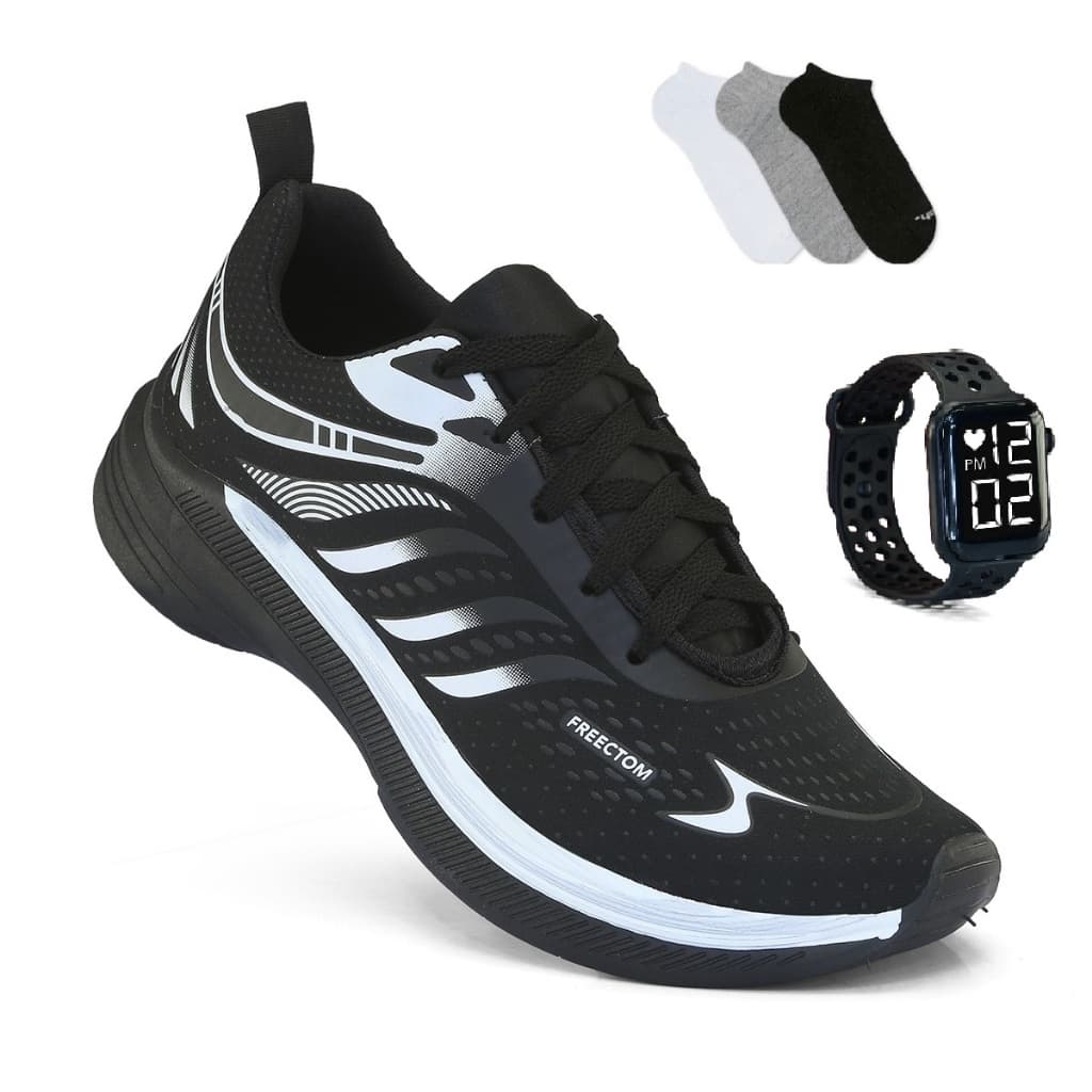 Tenis Masculino Feminino + Relogio + 1 Par de Meia Esportivo Corrida Treino Super leve e Macio