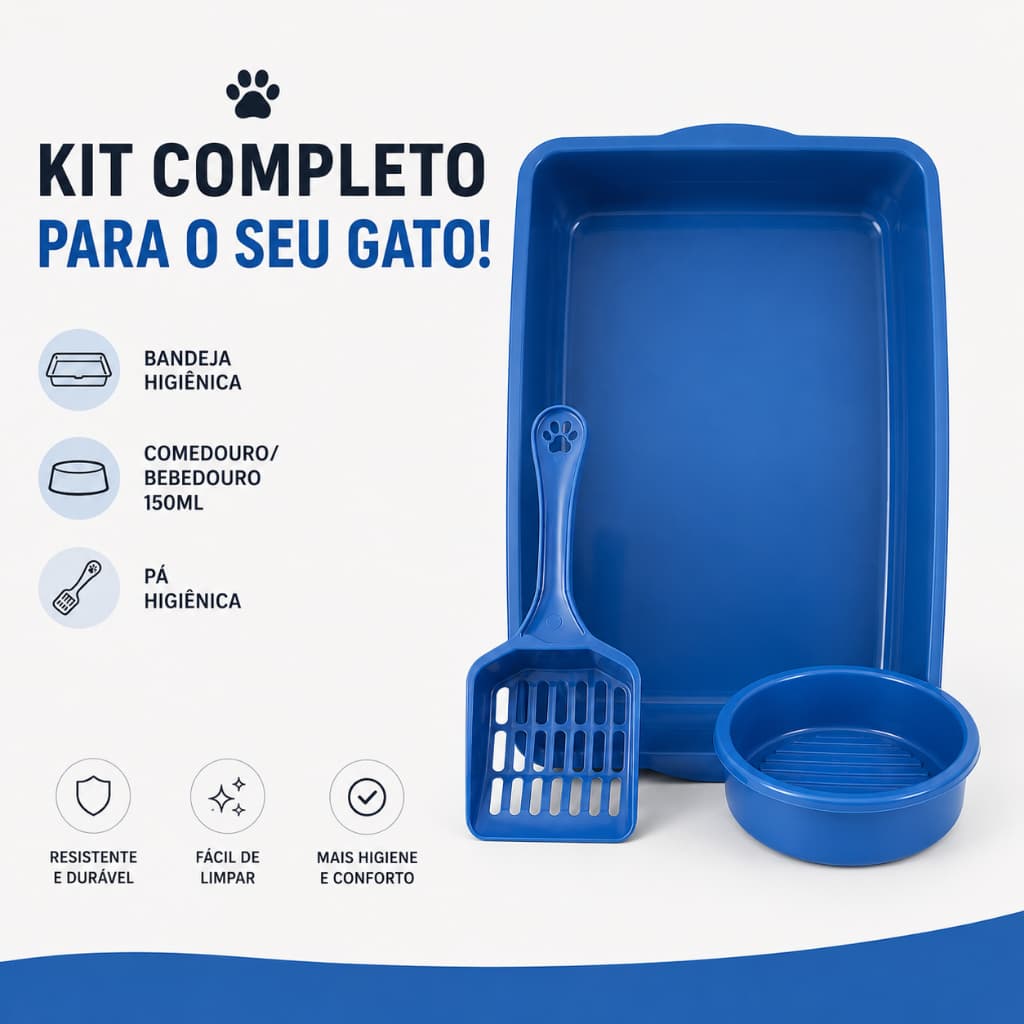 Bandeja Higiênica Areia De Gato Sanitaria Kit Enxoval Comedouro Bebedouro Peneira