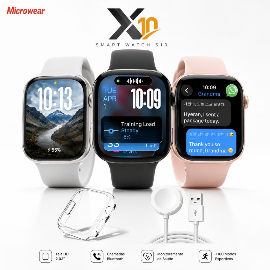 SmartWatch Microwear S10 Inteligente Responde Whatsapp Nfc Chat Gpt 47mm Lançamento 2026