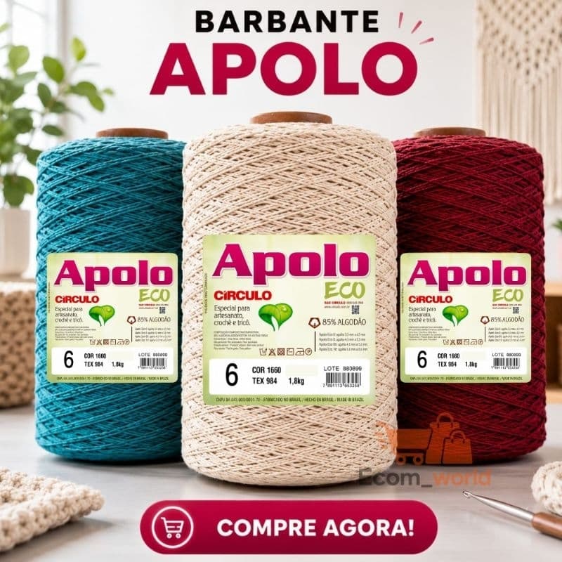 Barbante Círculo Apolo Eco N° 6 Com 1.800 kg 85% Algodão - Escolha sua Cor Para Tapetes e Macramê Crochê