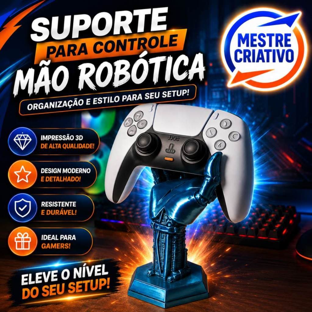 Suporte para Controle de video game Universal - Organizador Gamer - Mão Robotica - Gamer Decorativo