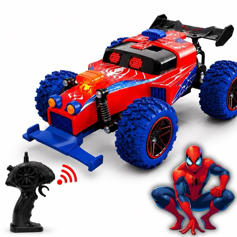 Carrinho Controle Remoto Homem-Aranha Recarregável Com Olhos LED Animados 2.4GHz