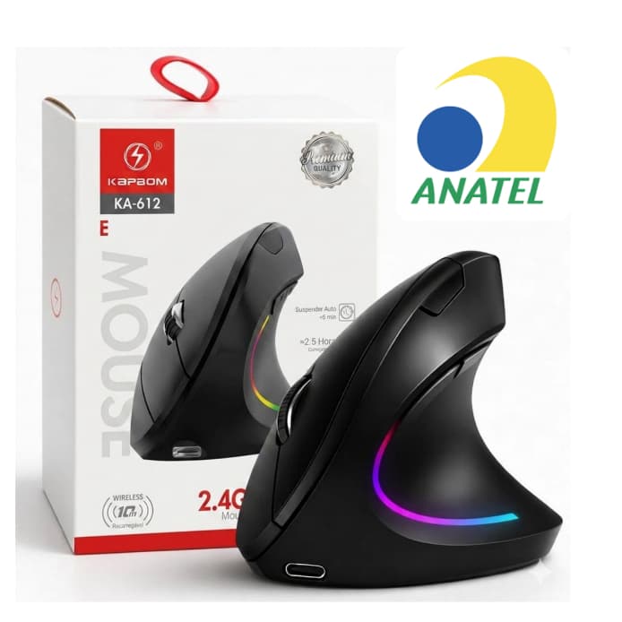 Mouse Ergonômico Sem Fio Vertical  Optico Usb Silencioso Gamer 2.4GHz Recarregável 3 Níveis de DPI