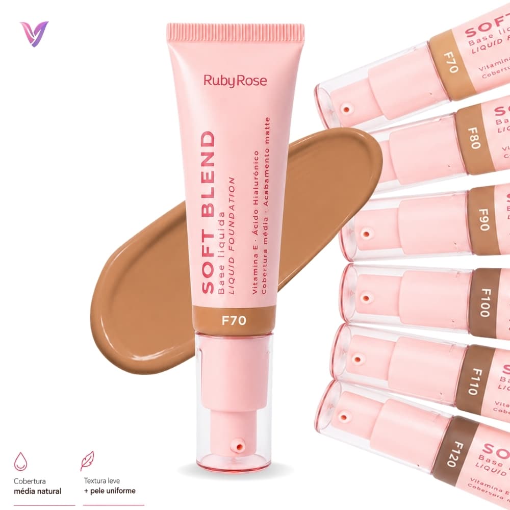 Base Líquida Ruby Rose Soft Blend 30g Matte Cobertura Média Alta Pele Uniforme