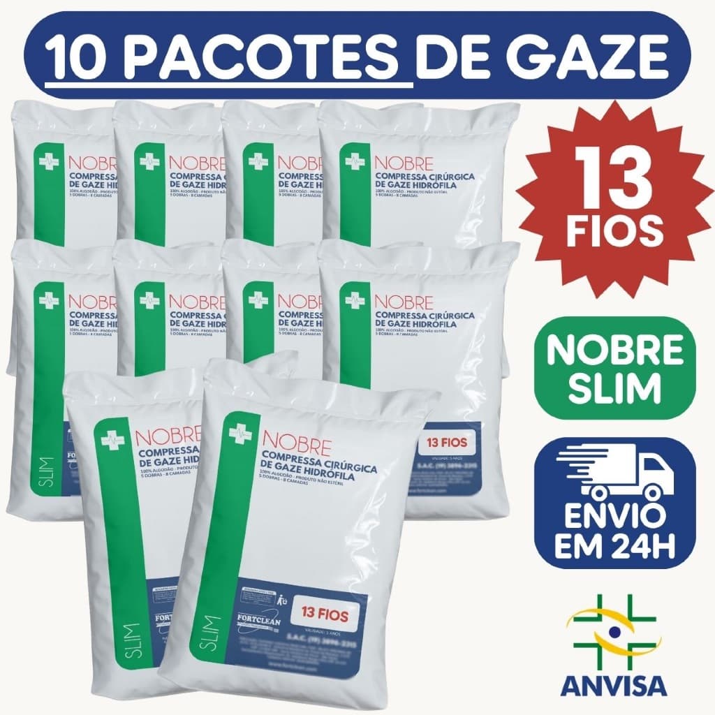 10x pacote de gaze nobre slim kit 13 fios algodanada não estéril pacote curativo para proteção c/ NF