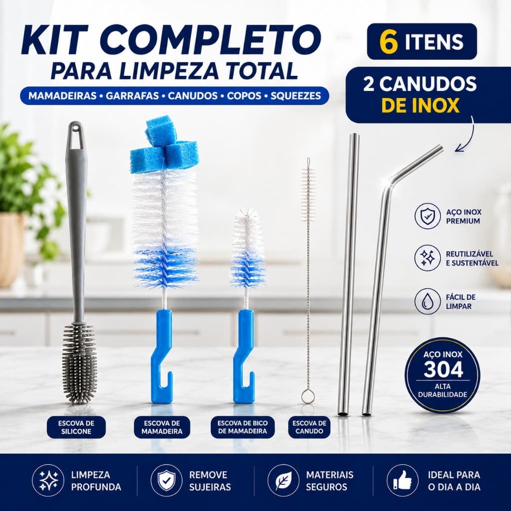Kit 4 Escovas Para Lavar Louça Garrafa Copo Mamadeira Canudo