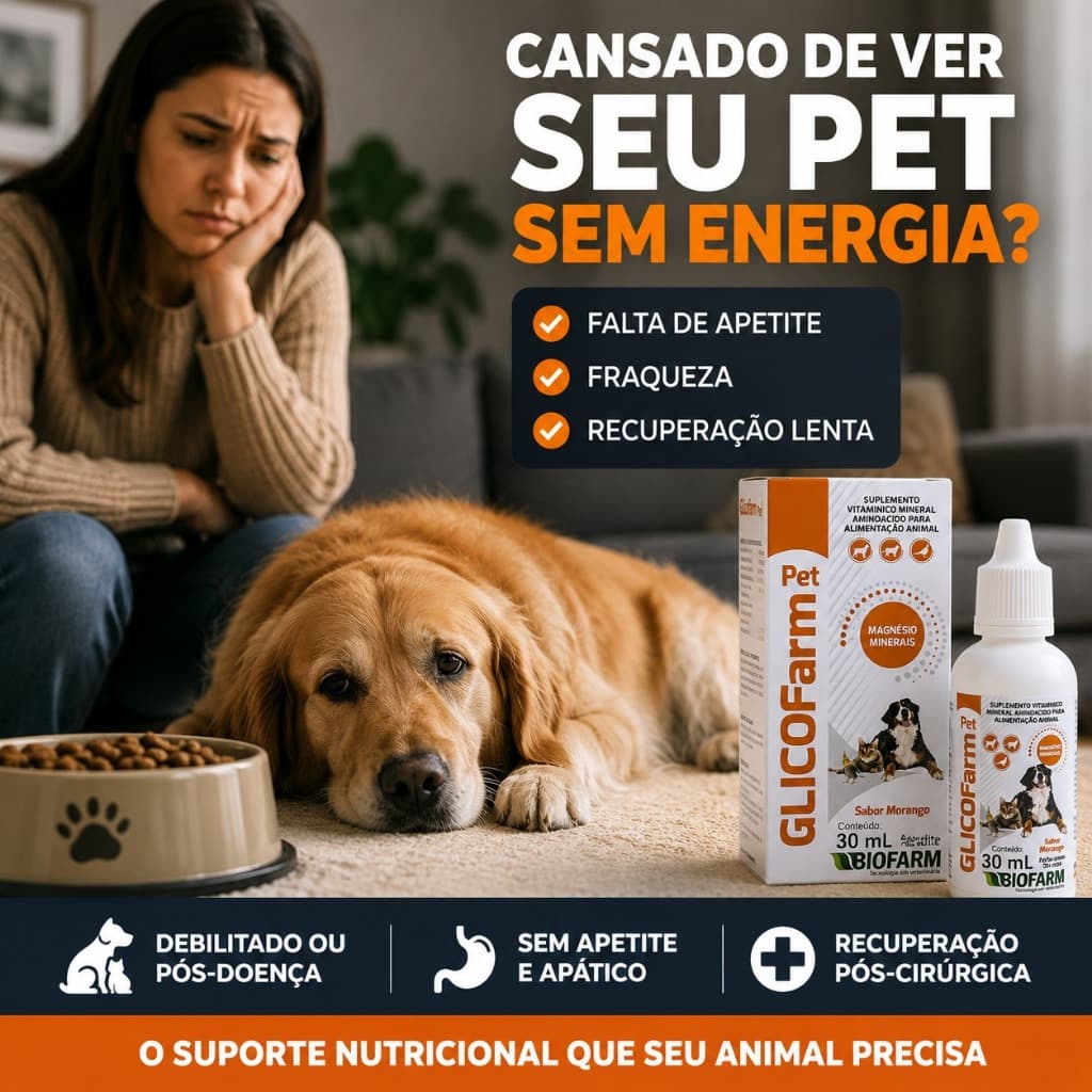 Glicofarm Pet 30ml Biofarm Vitamina Energia Recuperação Cães Gatos Aves Suplemento Nutricional