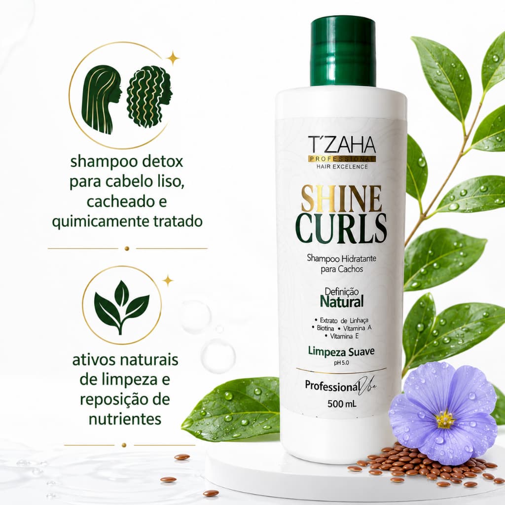 Shampoo Detox Hidratante Tzaha Professional Para Cabelo Liso, Cacheados e Quimicamente Tratados