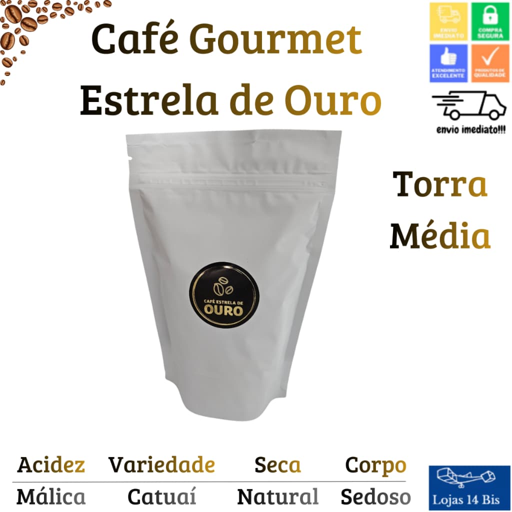 Café Torrado em Grão Gourmet 100% Arábica Estrela de Ouro 250g