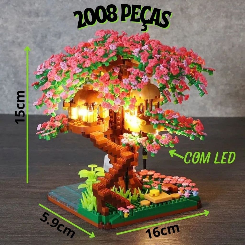 Micro blocos de Montar Arvore sakura 2008 peças Iluminada com LED estilo lego minecraft criativo interativo criança