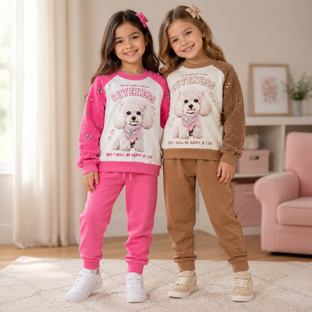 Conjunto Moletom Infantil Menina do 04 ao 08 | Conjunto Moletom com Detalhe Carneiro Quentinho Menina Inverno