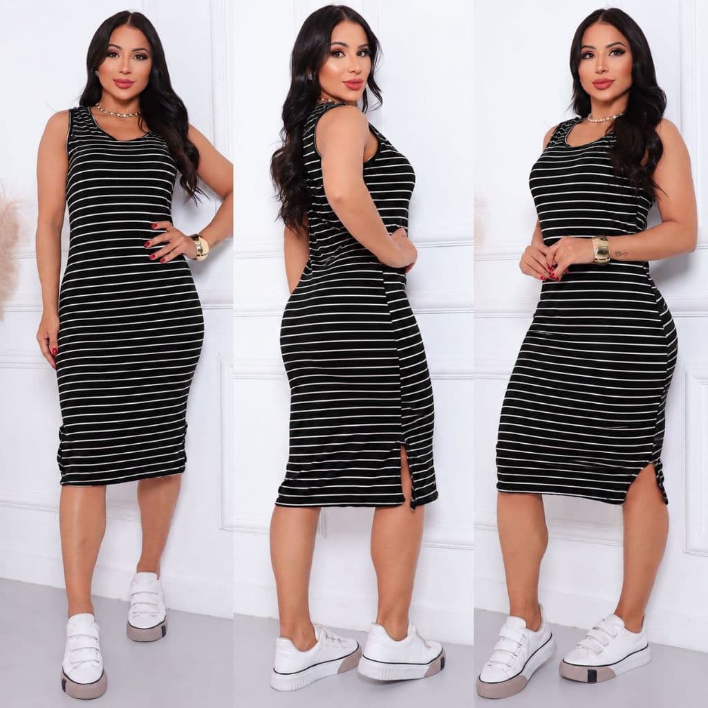 Vestido Midi Regata Envio Rápido Fenda Lateral Canelado  Feminino Festa Noite Casual