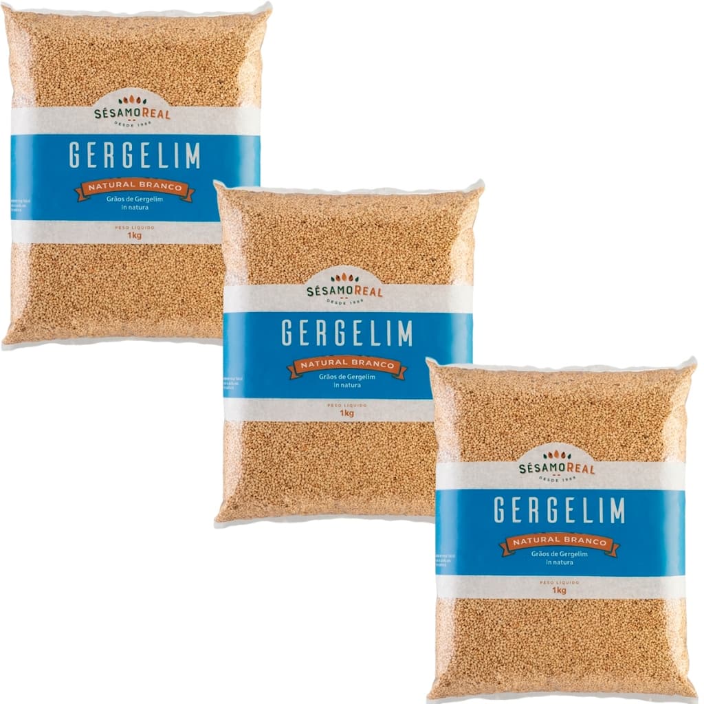 3x Gergelim Grãos Branco Natural Selecionado Sem Glúten Zero Lactose 1kg Cada Sementes Saudável Kit