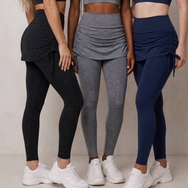 Kit 3 Calças Legging Com Saia Tapa Bumbum Academia Ginástica Moda Fitness