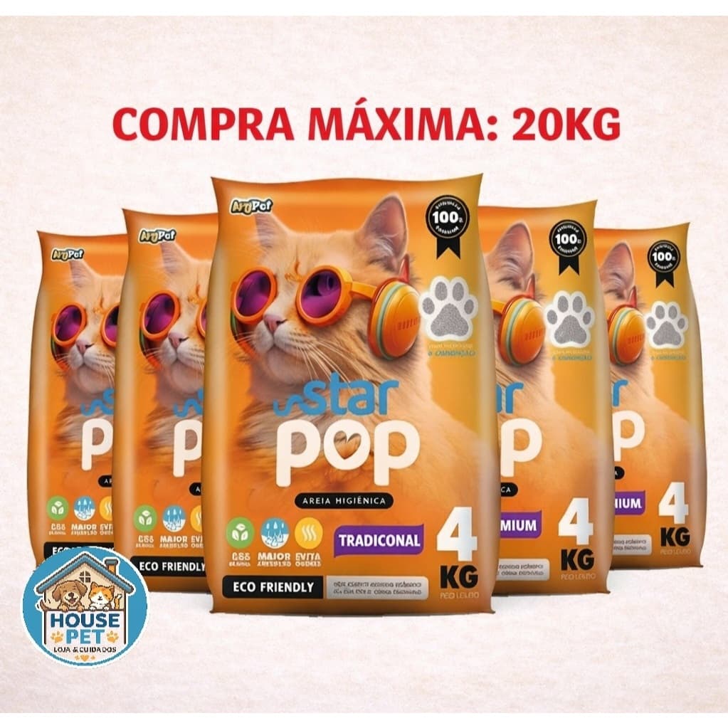 Star Pop Tradicional 20kg – Areia Sanitária para Gatos com Alta Absorção e Controle de Odores