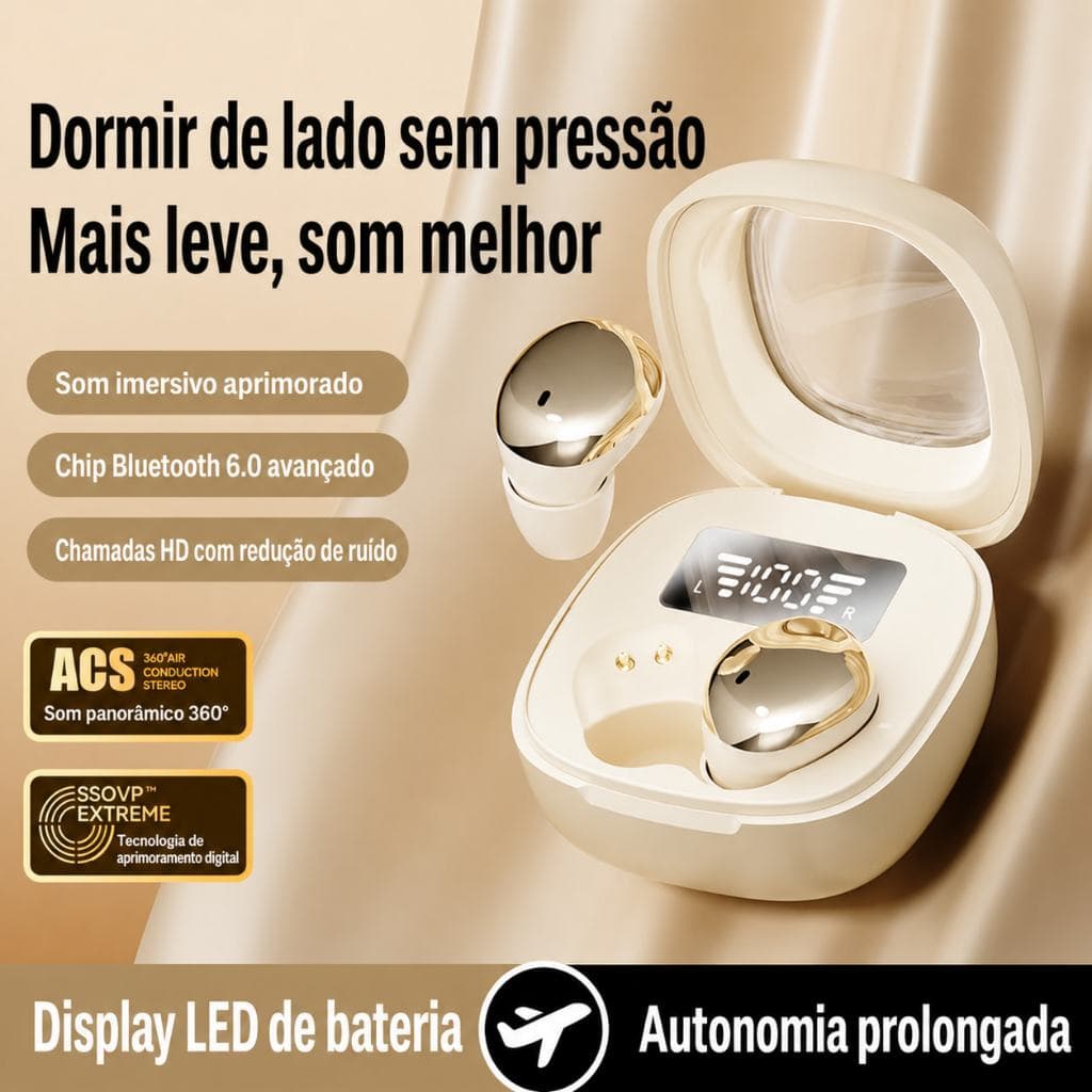 Q19 Fone de Ouvido Bluetooth 6.0 Mini Sem Fio para Dormir, LED, Confortável, Android/iOS