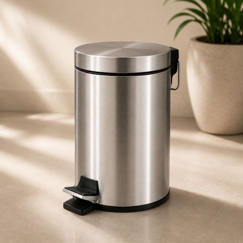 Lixeira Inox Redonda Pedal Tampa Cesto Organização Alumínio Resistente Cozinha Banheiro