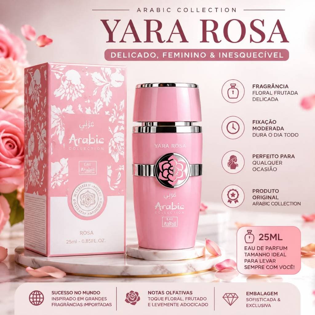 Perfume Feminino Yara Rosa 25ml Arabic Collection Floral Frutado Importado