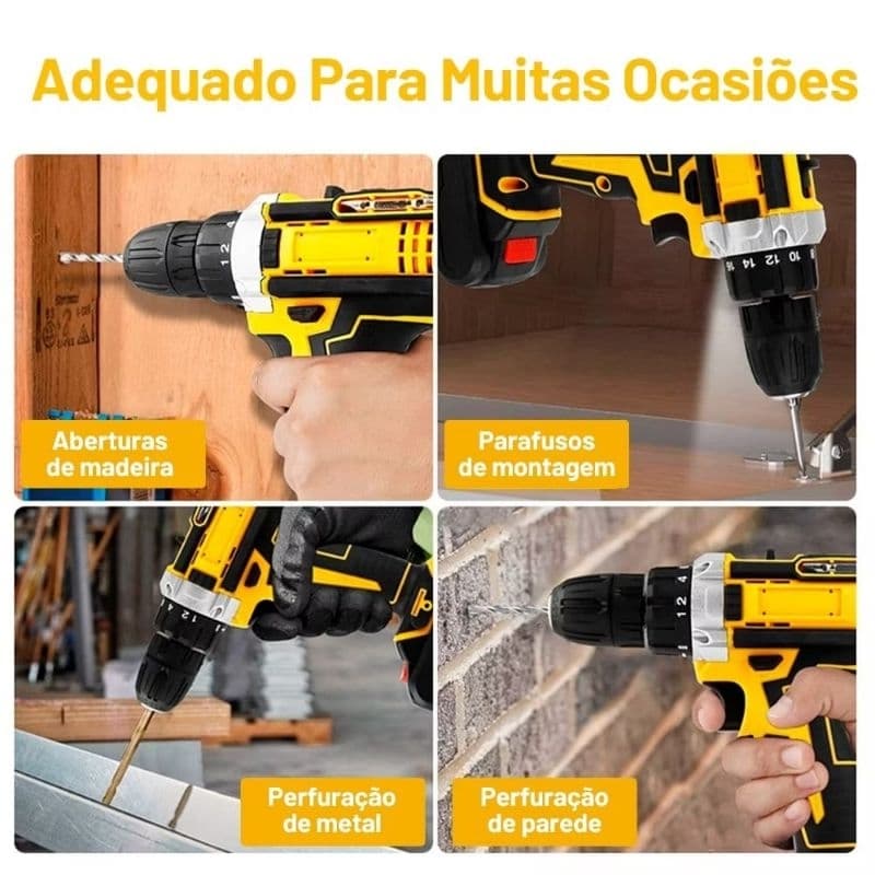 Furadeira Parafusadeira 21V com Impacto  Sem Fio + 2 Baterias