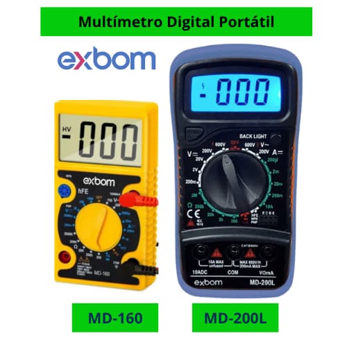 Multímetro Digital Profissional Exbom MD-200L com Bipe e Fusivel e MD-160
