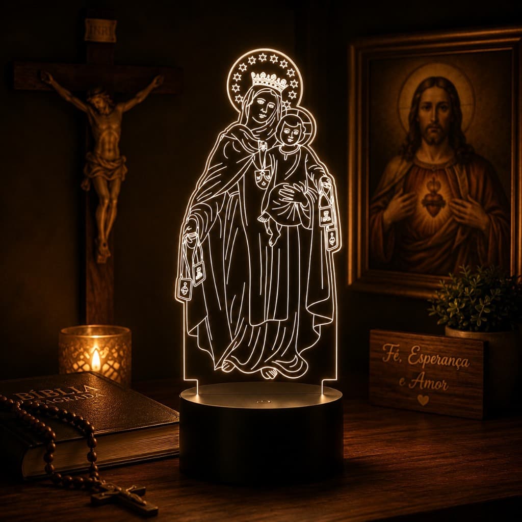 Luminária Led 3d | Nossa Senhora do Carmo | Abajur Presente Criativo Decoração Multicores