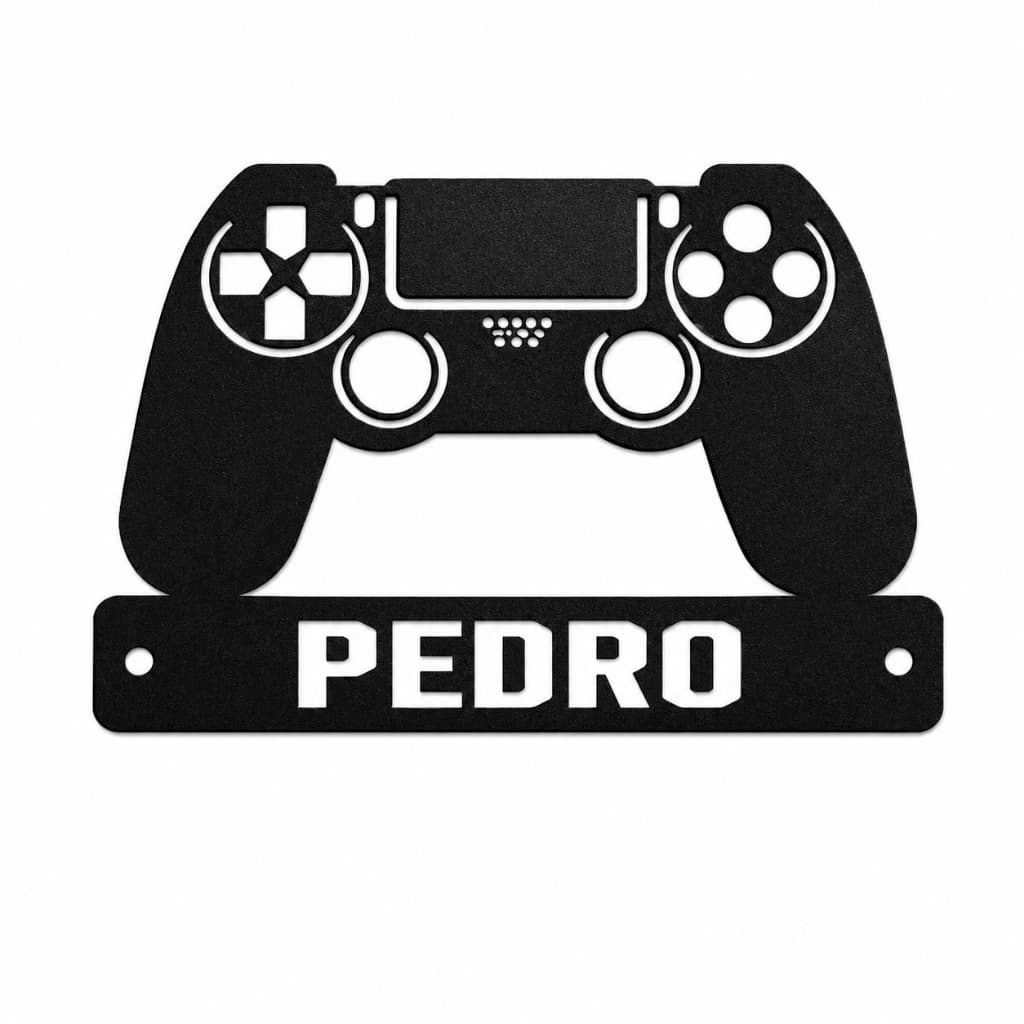 Placa Decorativa Gamer Personalizada com Seu Nome – Controle de Videogame em MDF Cru ou Preto 30x20cm