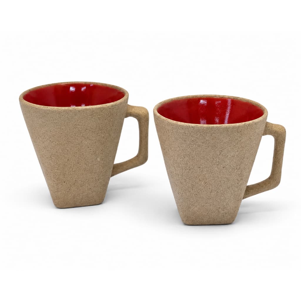 Caneca Porcelana Texturizada Artesanal Orgânica Interior Vermelho Design Rústico Café Chá Presente