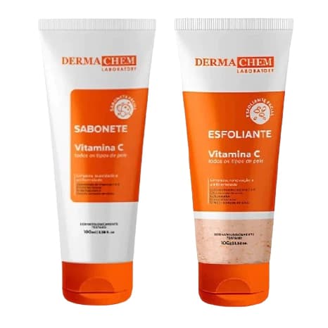 Kit Vitamina C Facial Dermachem Sabonete + Esfoliante Anti-Idade Limpeza Profunda Renovação da Pele